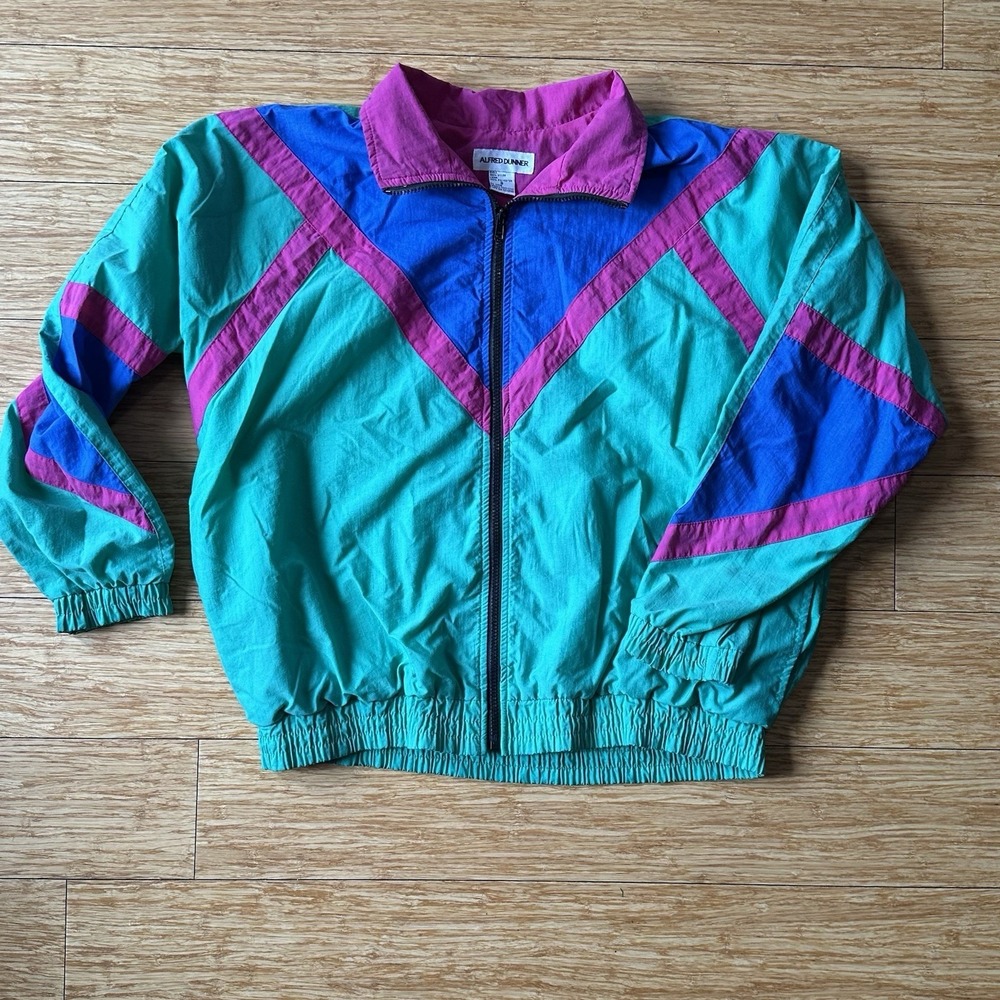 VTG Alfred Dunner 80/90s Colorblock Nylon Windbreaker Jacket Womens Small Retro